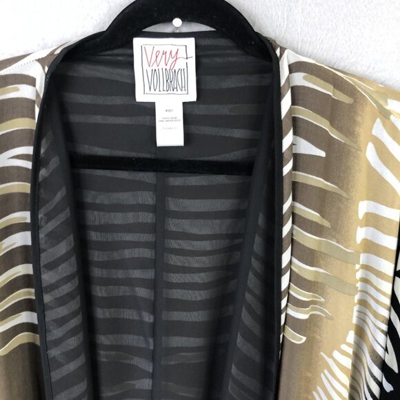 Very Vollbracht Kimono Jacket Womens Missy Black Zebra Sheer Open Front MV50747 - Picture 5 of 16